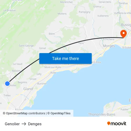 Genolier to Denges map
