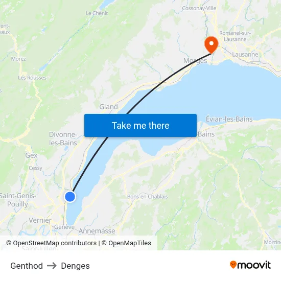 Genthod to Denges map