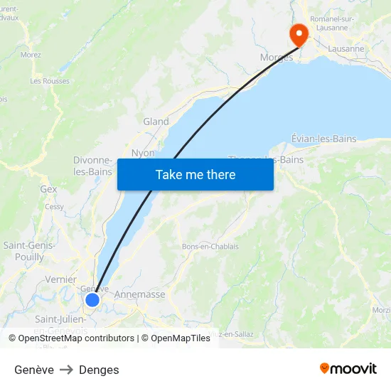 Genève to Denges map