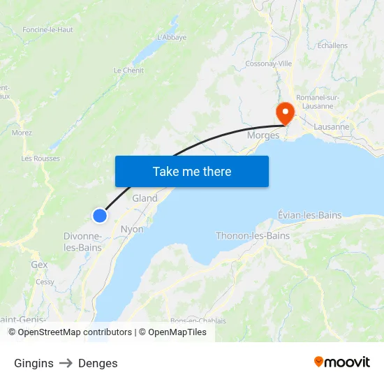 Gingins to Denges map