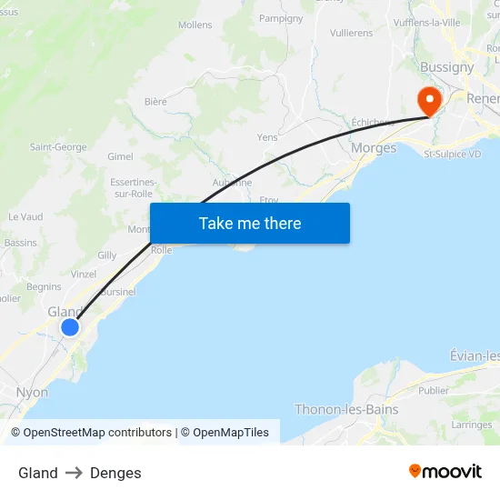 Gland to Denges map
