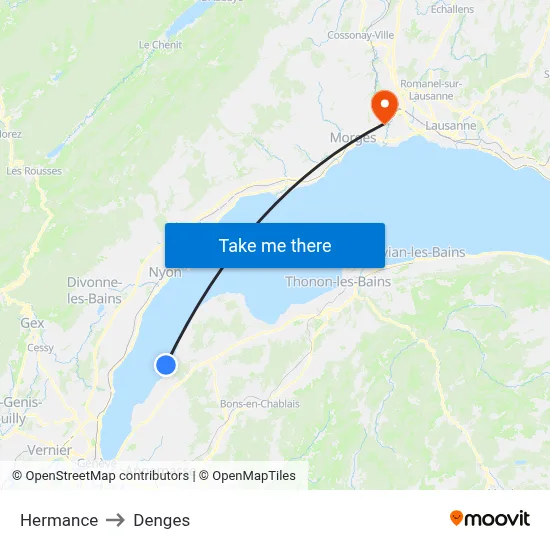 Hermance to Denges map