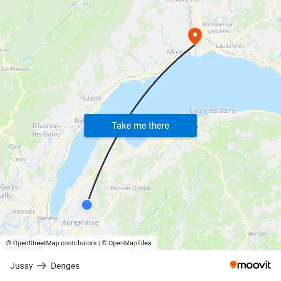 Jussy to Denges map