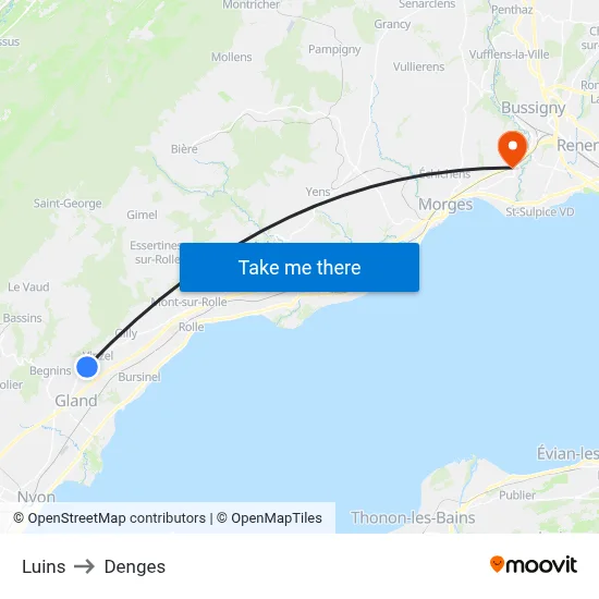 Luins to Denges map