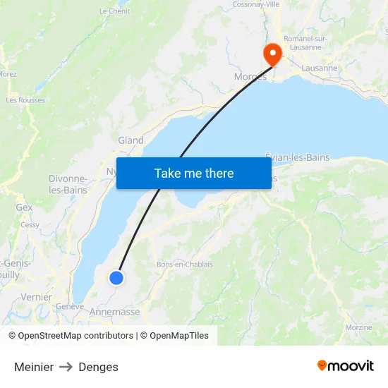 Meinier to Denges map