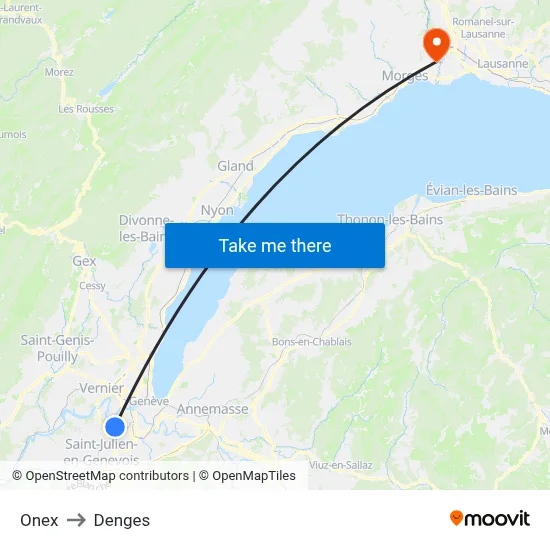 Onex to Denges map