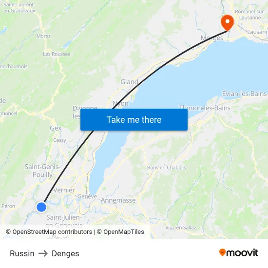 Russin to Denges map