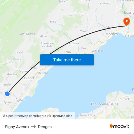 Signy-Avenex to Denges map