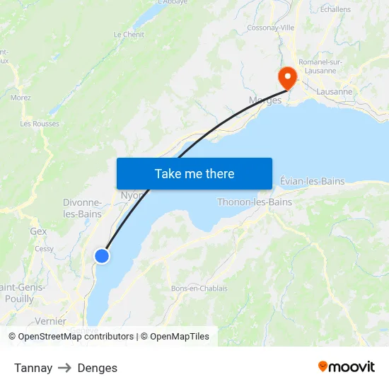 Tannay to Denges map