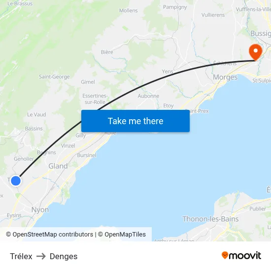 Trélex to Denges map