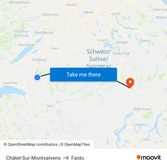Châtel-Sur-Montsalvens to Faido map