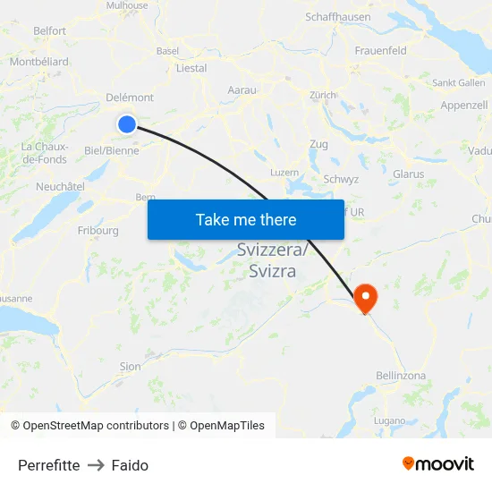 Perrefitte to Faido map