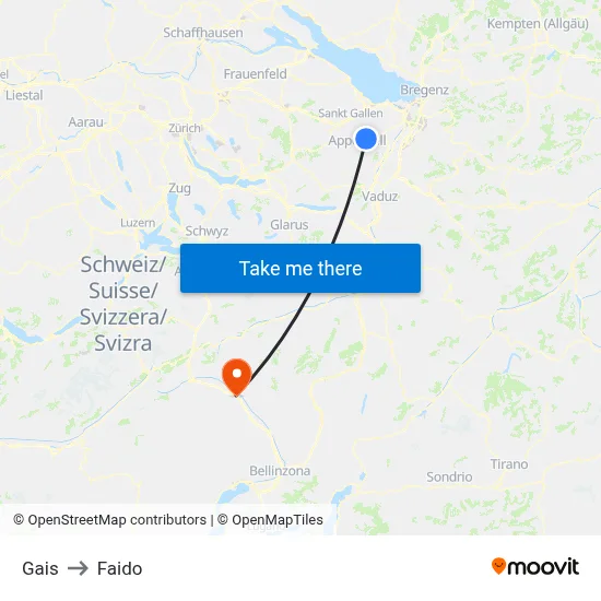 Gais to Faido map