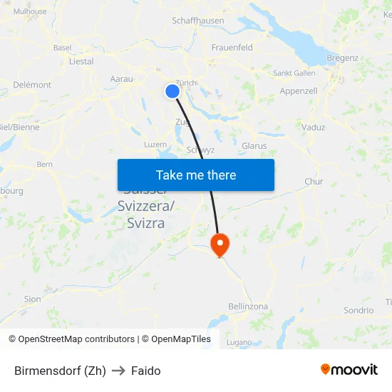 Birmensdorf (Zh) to Faido map