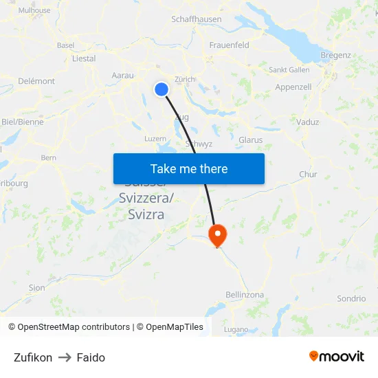 Zufikon to Faido map
