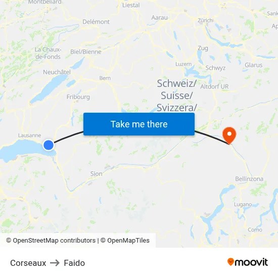 Corseaux to Faido map