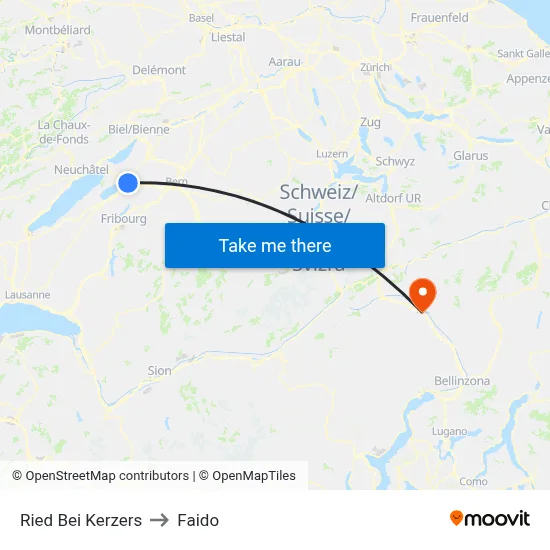 Ried Bei Kerzers to Faido map