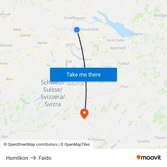Humlikon to Faido map