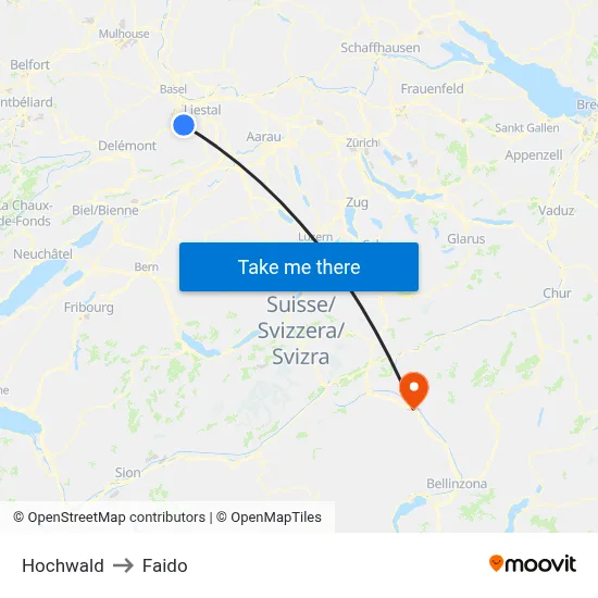 Hochwald to Faido map