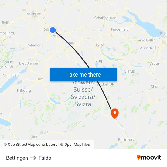 Bettingen to Faido map