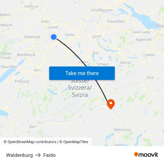 Waldenburg to Faido map