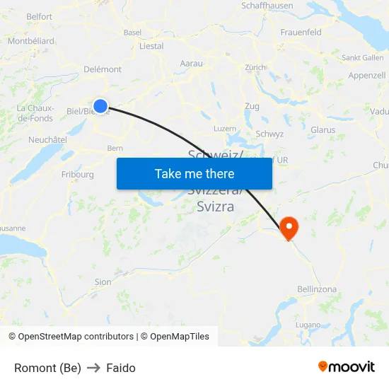 Romont (Be) to Faido map