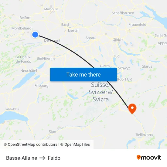 Basse-Allaine to Faido map