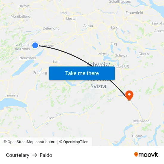 Courtelary to Faido map