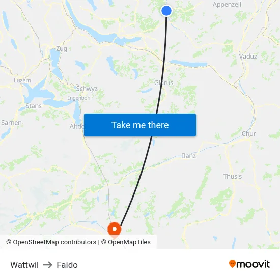 Wattwil to Faido map