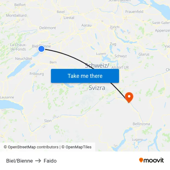 Biel/Bienne to Faido map