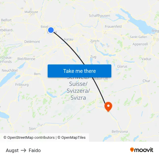 Augst to Faido map