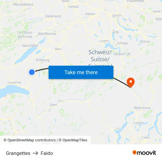 Grangettes to Faido map