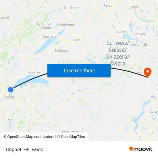 Coppet to Faido map