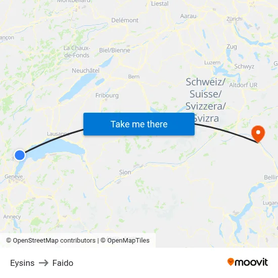 Eysins to Faido map