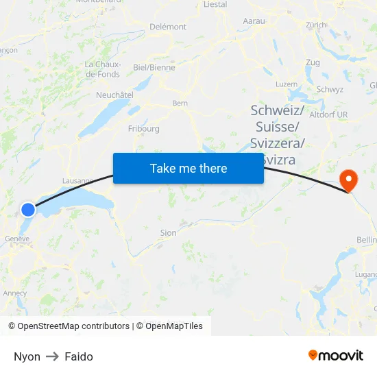 Nyon to Faido map