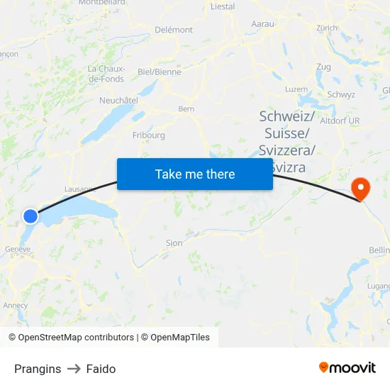 Prangins to Faido map