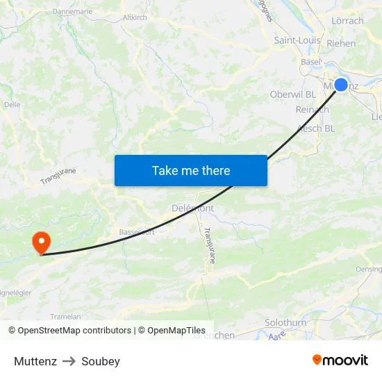 Muttenz to Soubey map