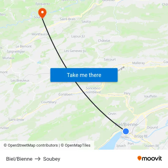 Biel/Bienne to Soubey map