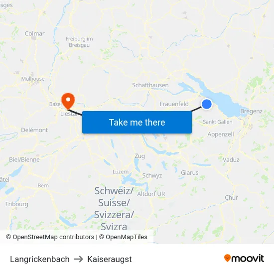 Langrickenbach to Kaiseraugst map