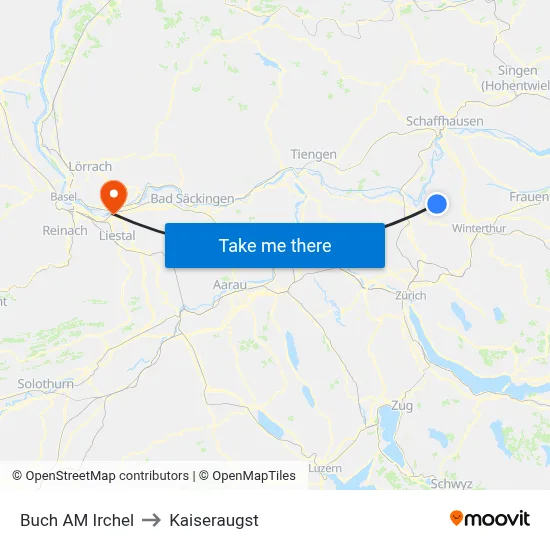 Buch AM Irchel to Kaiseraugst map