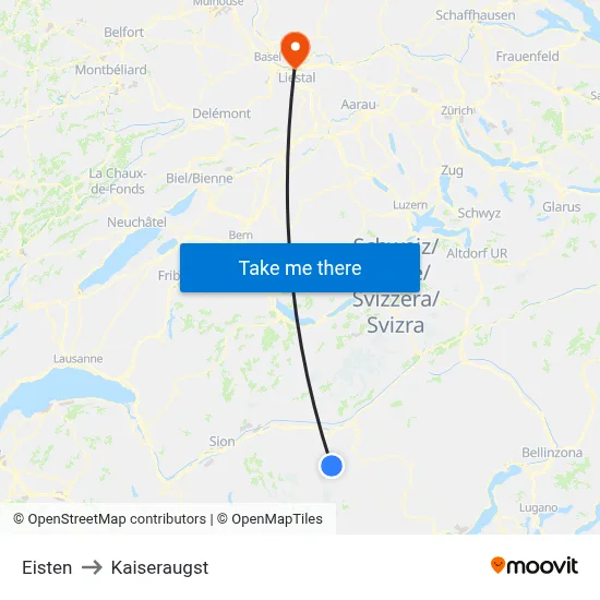 Eisten to Kaiseraugst map