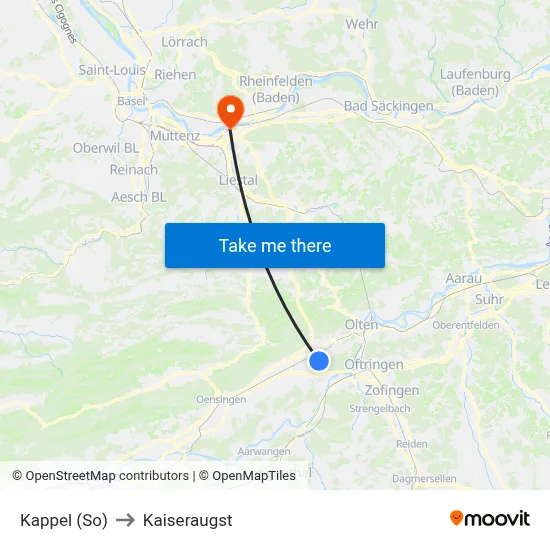 Kappel (So) to Kaiseraugst map