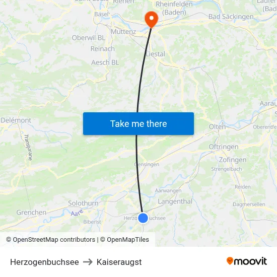 Herzogenbuchsee to Kaiseraugst map