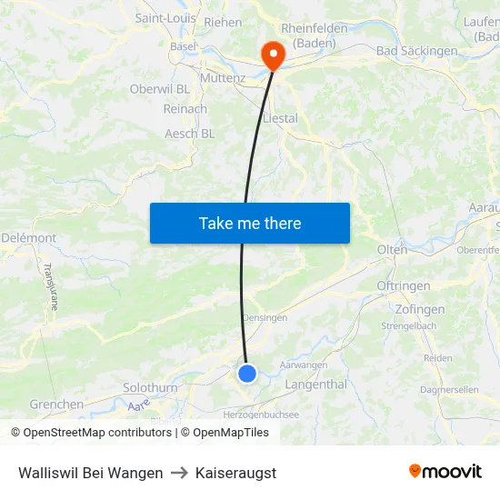 Walliswil Bei Wangen to Kaiseraugst map