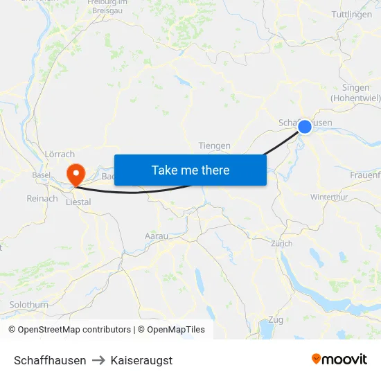 Schaffhausen to Kaiseraugst map