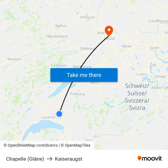 Chapelle (Glâne) to Kaiseraugst map