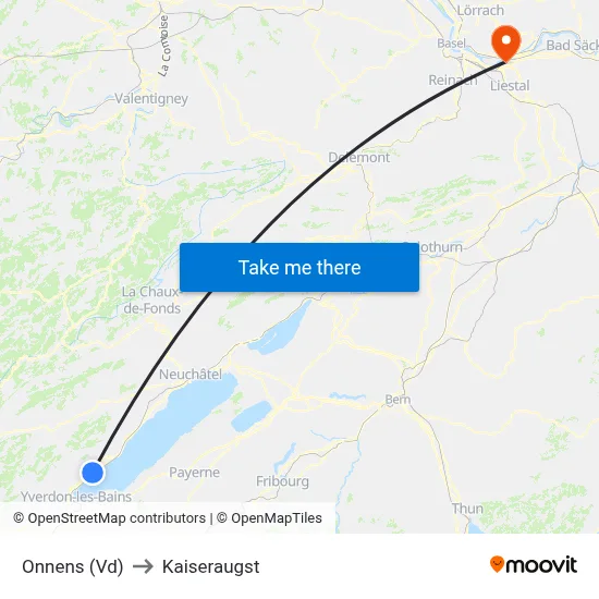 Onnens (Vd) to Kaiseraugst map