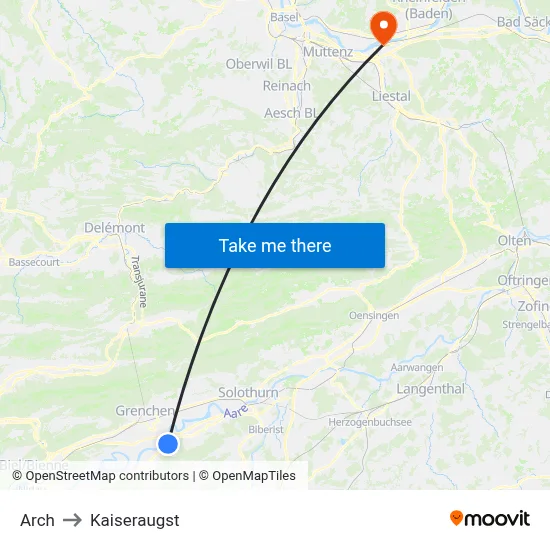 Arch to Kaiseraugst map