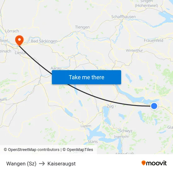 Wangen (Sz) to Kaiseraugst map