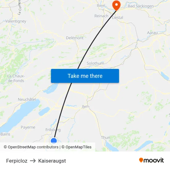 Ferpicloz to Kaiseraugst map